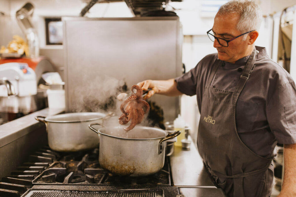 Piero in the kitchen at San Pietro